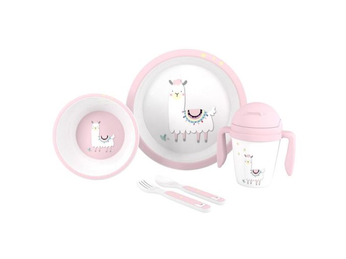 INTERBABY Jedálenský set LAMA +6M - ružový