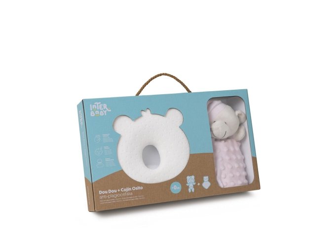 INTERBABY SET MÉĎA - ergonomický vankúšik + prítulka - ružový
