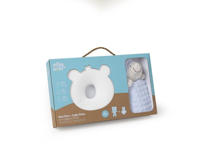 INTERBABY SET MÉĎA - ergonomický vankúšik + prítulka - modrý