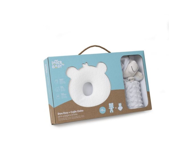 INTERBABY SET MÉĎA - ergonomický vankúšik + prítulka - sivý