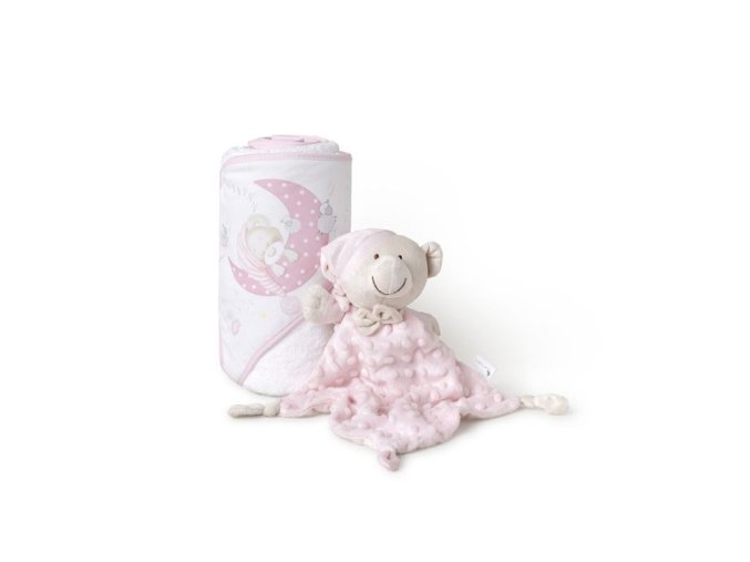 INTERBABY SET - OSUŠKA froté 100x100 Medvedík spí + PRÍTULKA - ružová