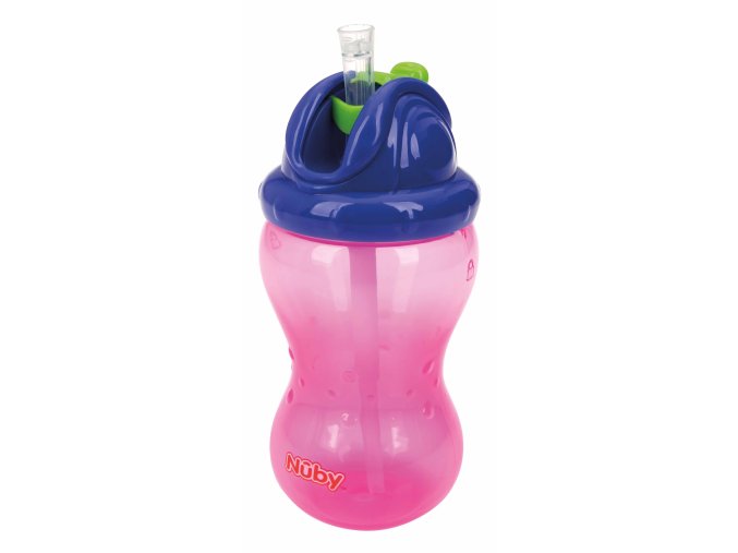 NUBY Hrnček netečúci se sklápacou slamkou a 360ml, 12 m+ červený
