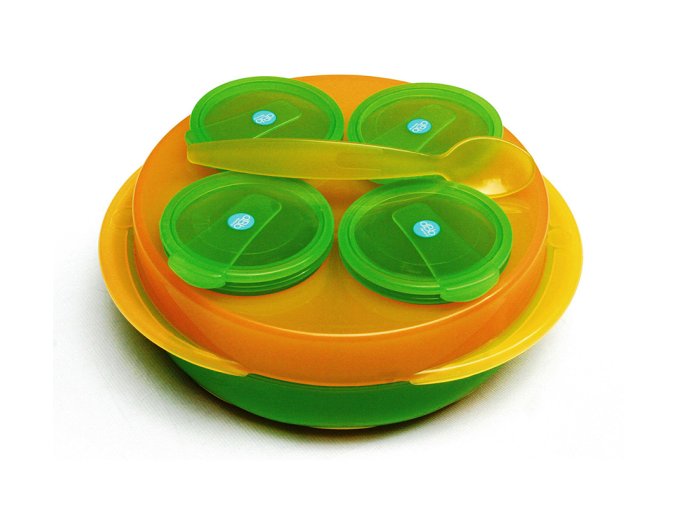 dBb Remond Dbb Baby Snack, sada 4 Misiek, tanier, Lyžica Barva: (Varianta Oranžovo/Zelená)