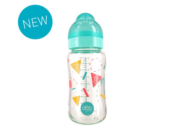 dBb Remond Dbb dojčenská fľaša Sklenená 240 Ml, Cumlík Silikón 0 - 4 M Geometria Mentolová