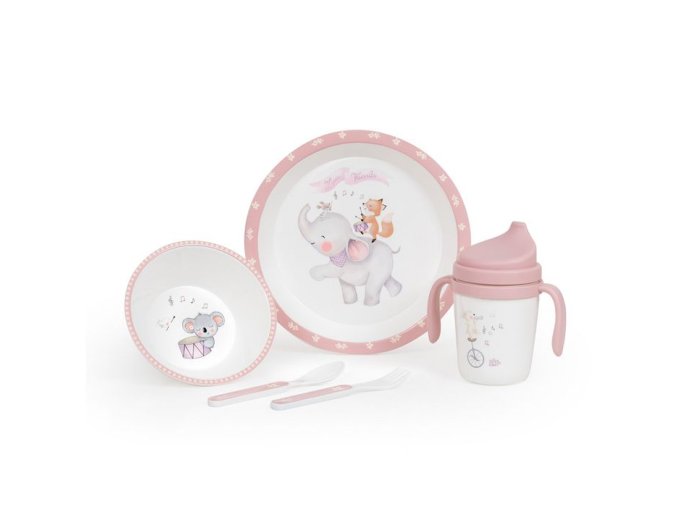 INTERBABY Jedálenský set ZVIERATKÁ +6M - ružový