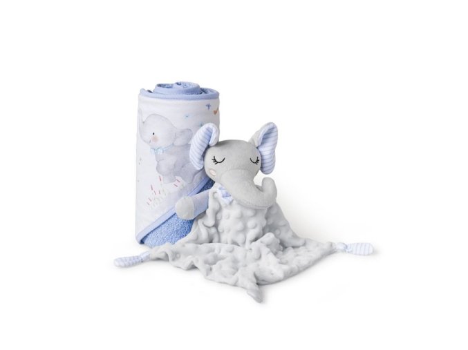 INTERBABY SET - OSUŠKA froté 100x100 SLONÍK + PRÍTULKA - modrá