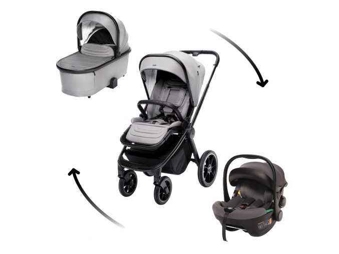 ZOPA Set kočík Move Cross 3 + hlboká korba Move XL 3 + autosedačka XM podľa vlastného výberu, Metal Grey