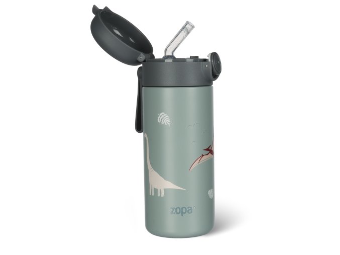 ZOPA Termoska na tekutiny s brčkem a silikonovým držákem 350 ml, Dino
