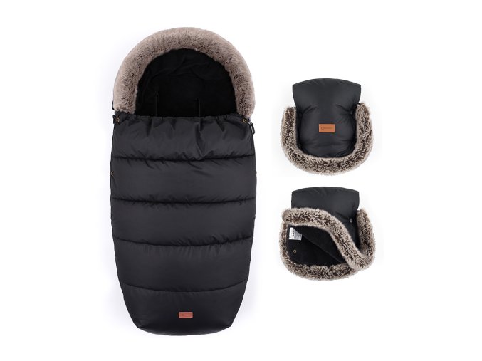 PETITE&MARS Set zimný fusak Comfy 4v1 + rukavice na kočík Furry (Varianta  Forever Black)