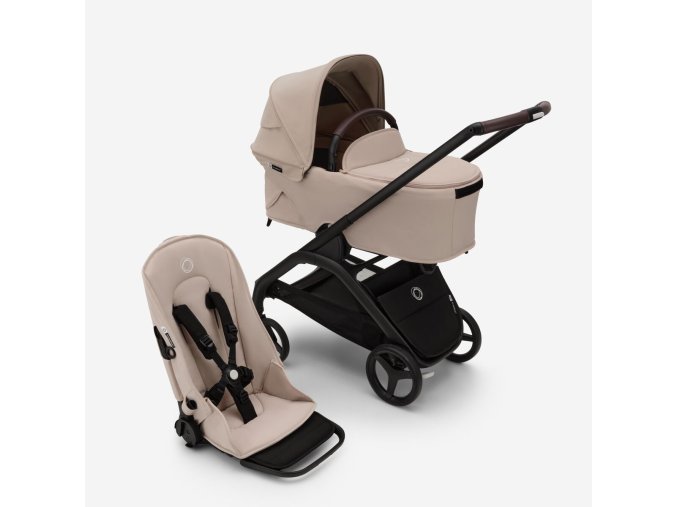 Bugaboo dragonfly bassinet and seat stroller black base desert taupe fabrics desert taupe sun canopy x PV007286 01
