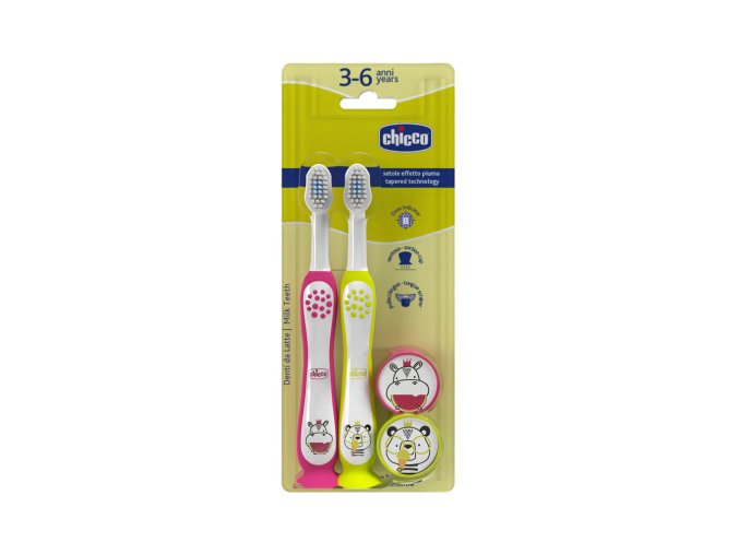 CHICCO Set zubných kefiek pre deti (Varianta  Hippo-Panda 3-6r, 2ks)