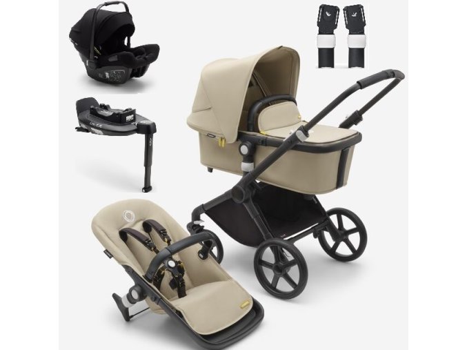 Bugaboo Fox Cub bassinet seat stroller black chassis desert beige fabrics desert beige sun canopy x PV006113 01