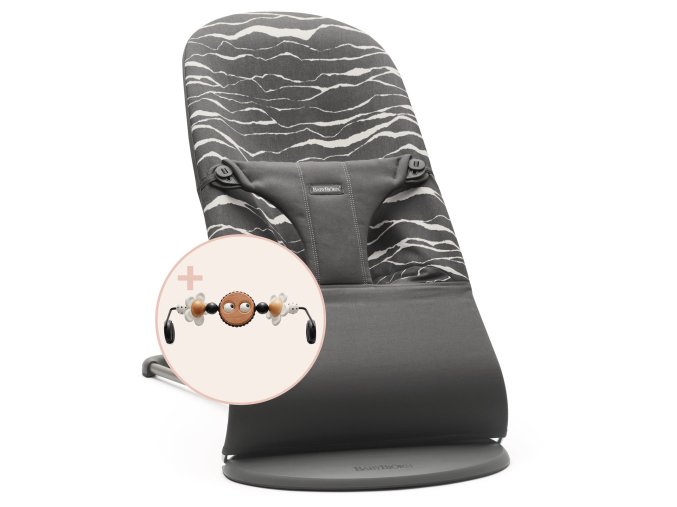 Lehátko Babybjorn Bouncer Bliss Anthracite Landscape print cotton s hračkou Googly Eyes Black/White
