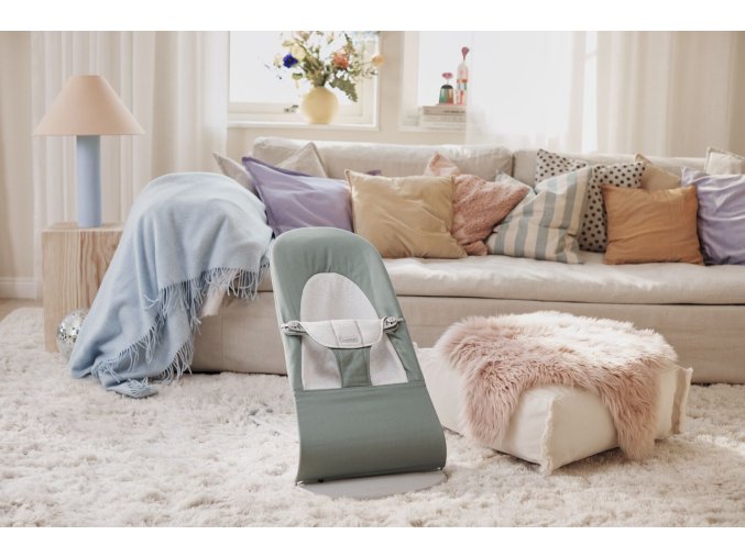 Babybjorn lehátko Balance SOFT Woven/Jersey, Light Sage/grey svetlá konštrukcia