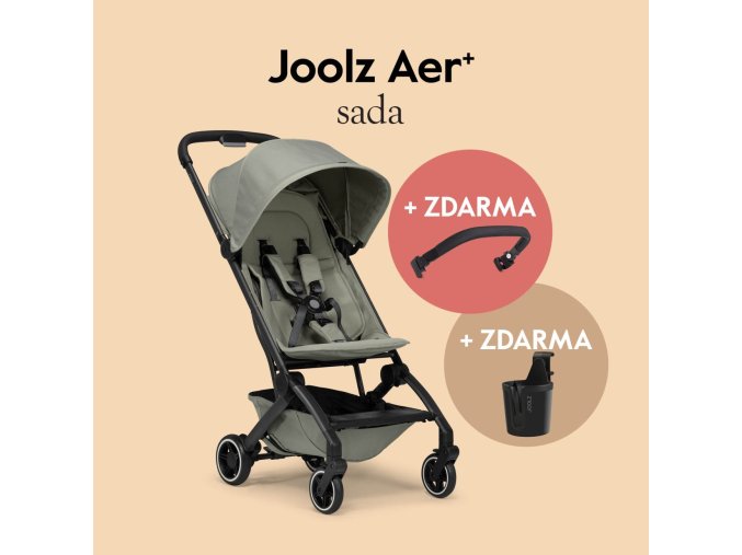 AER+ kočík Sage green l SET s madlom a držiakom na nápoj