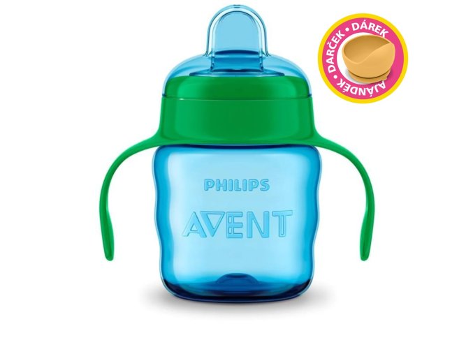 Philips AVENT Hrnček pre prvé dúšky Klasik 200 ml s držadlami chlapec+darček PETITE&MARS Miska (Varianta  6m+)