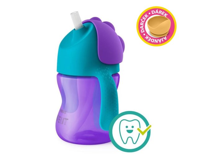 Philips AVENT Hrnček 200 ml Bendy s ohybnou slamkou (Varianta  dievča+darček PETITE&MARS Miska 6m+)