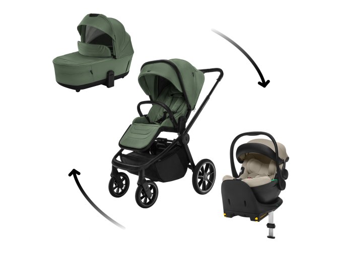ZOPA Set kočík Move Cross 5 + hlboká korba Move XL 5 + autosedačka XM podľa vlastného výberu + báza, Rocky Green