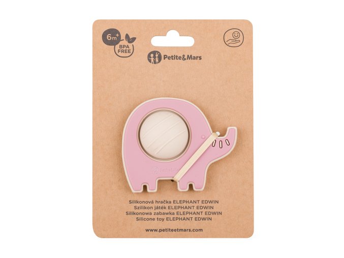 PETITE&MARS Hračka silikónová Elephant Edwin (Varianta  Dusty Rose 6m+)