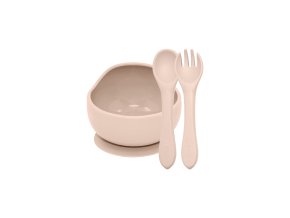 PETITE&MARS Set jedálenský silikónový TAKE&MATCH 2 ks miska + príbor (Varianta  Desert Sand 6m+)