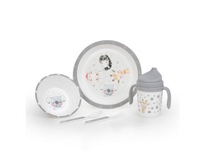 INTERBABY Jedálenský set ZVIERATKÁ +6M - sivý