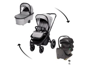 ZOPA Set kočík Move Cross 3 + hlboká korba Move XL 3 + autosedačka XM podľa vlastného výberu + báza, Metal Grey