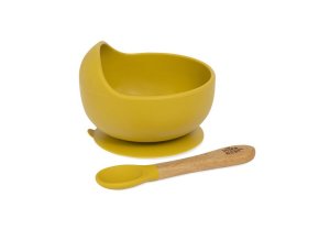 INTERBABY MISKA silikonová + LYŽIČKA silikonová +4 m - okrová