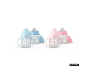 SUAVINEX Fľaša MEMORIES prvá s oušky 150 ml - modrá s obrázky (Varianta a-s-obrazky)