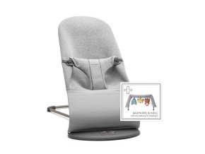 Lehátko Babybjorn Bouncer Bliss Light Grey 3D Jersey s hračkou textilnou Soft friends