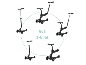 QPLAY Kolobežka Sema Pro (Varianta  Black, 5 v 1, s LED kolieskami, vek 1-6 rokov)