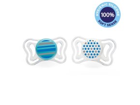 CHICCO Cumlík Physio Light silikónový 6-16m chlapec - prúžok/hviezdy (Varianta  2 ks)