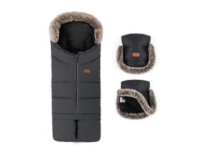 PETITE&MARS Set zimný fusak Arctic 4v1 + rukavice na kočík Furry (Varianta  Forever Black)