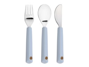 LÄSSIG BABIES LÄSSIG Cutlery with Silicone Handle 3pcs (Varianta Happy Rascals 2025 smile sky blue)