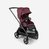 Bugaboo Dragonfly seat stroller black base dark cherry red fabrics dark cherry red sun canopy x PV007395 01