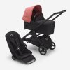 Bugaboo Bassinet and Seat Stroller black chassis midnight black fabrics sunrise red sun canopy x PV006606 01