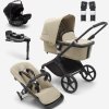 Bugaboo Fox Cub bassinet seat stroller black chassis desert beige fabrics desert beige sun canopy x PV006113 01