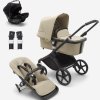 Bugaboo Fox Cub bassinet seat stroller black chassis desert beige fabrics desert beige sun canopy x PV006113 01