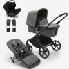 Bugaboo Fox Cub bassinet seat stroller black chassis forest green fabrics forest green sun canopy x PV006130 01
