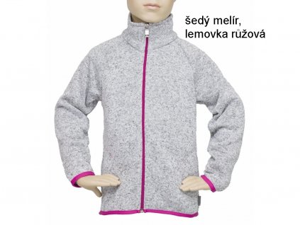 Svetr melírovaný Fantom - šedý melír, lemovka růžová