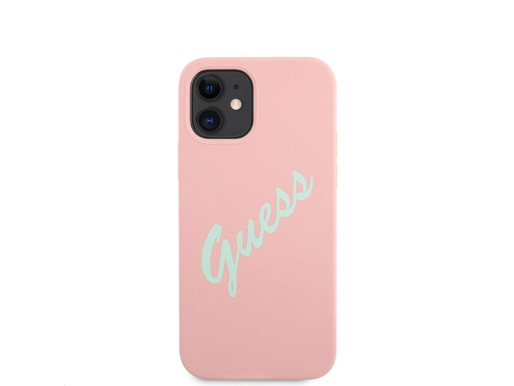 Guess Silicone Vintage Green Script Zadní Kryt pro iPhone 12 mini 5.4 Pink