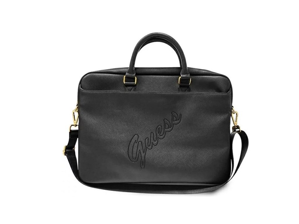Guess PU Saffiano Vintage Script počítačová taška 15/16" černá