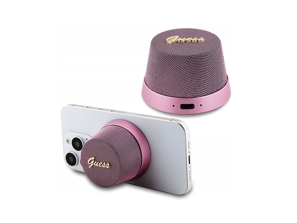 Guess Bluetooth Speaker Stand Pink Magnetic Script Metal Reproduktor