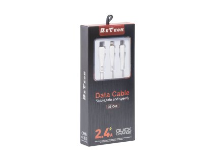 Nabíjecí kabel DeTech 3v1, Micro USB, Lighting, Type-C, 1m - Bílý