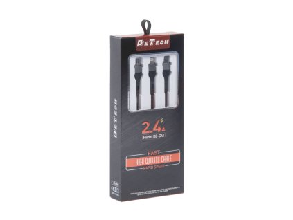 Nabíjecí kabel DeTech icro USB, Lighting, Type-C 1 m - černý