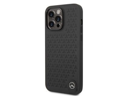 Mercedes Genuine Leather Star Zadní Kryt pro iPhone 14 Pro Max Black