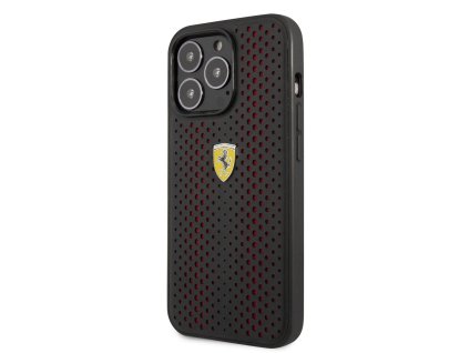 Ferrari PU Leather Perforated Zadní Kryt pro iPhone 14 Pro Red