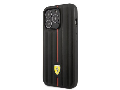 Ferrari Leather Embossed Stripes Zadní Kryt pro iPhone 14 Pro Max Black