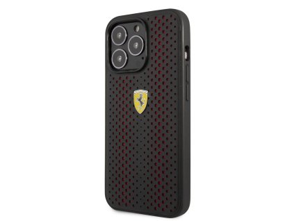 Ferrari PU Leather Perforated Zadní Kryt pro iPhone 14 Pro Max Red