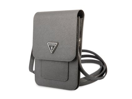 Guess PU Saffiano Triangle Logo Phone Bag Grey