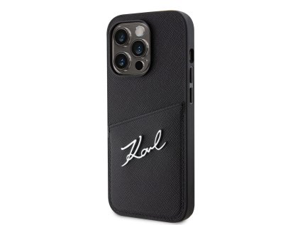 Karl Lagerfeld Saffiano Card Slot Metal Signature Zadní Kryt pro iPhone 14 Pro